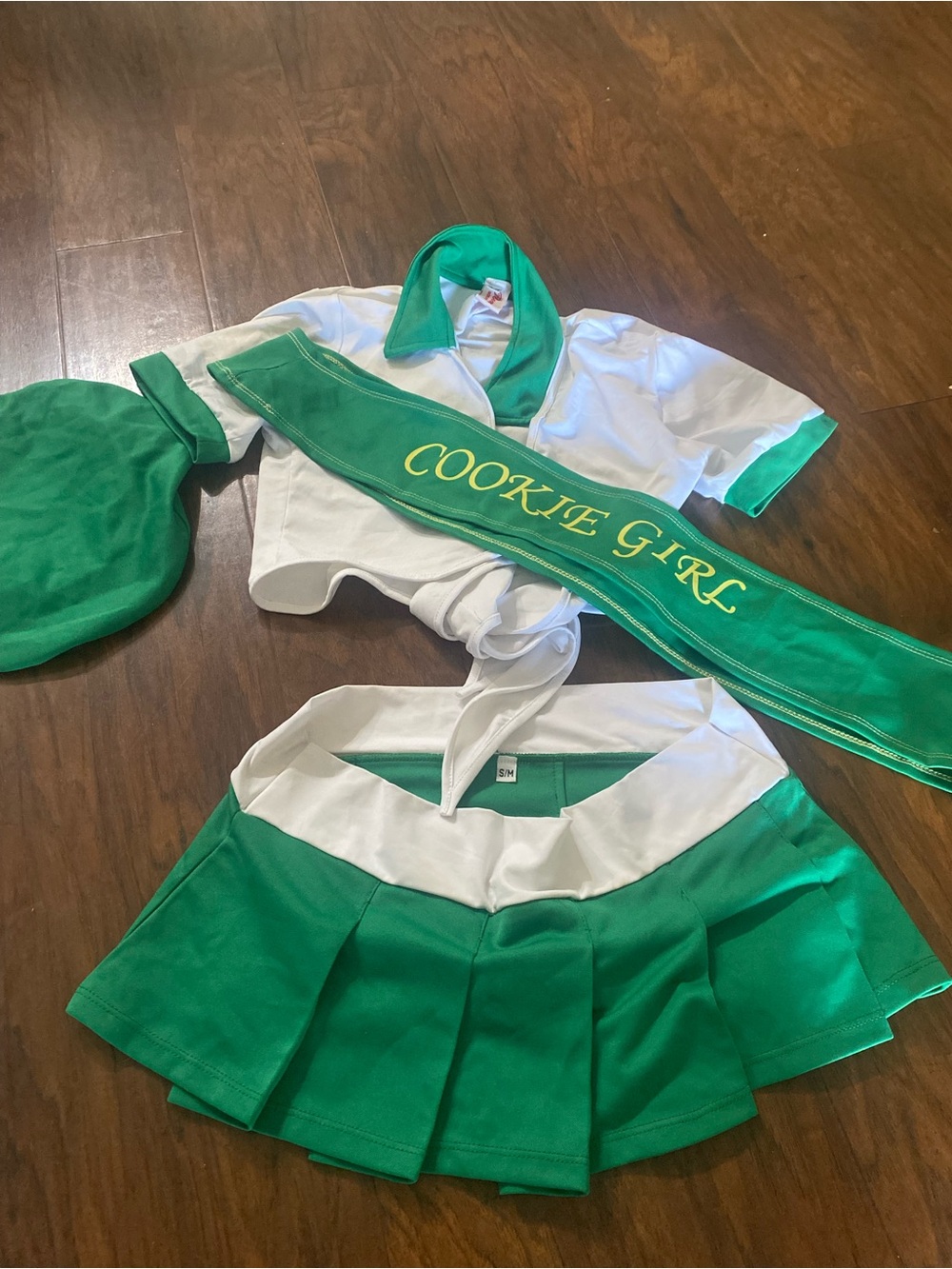 Green and White Cookie Girl Halloween Costume Set with Sash